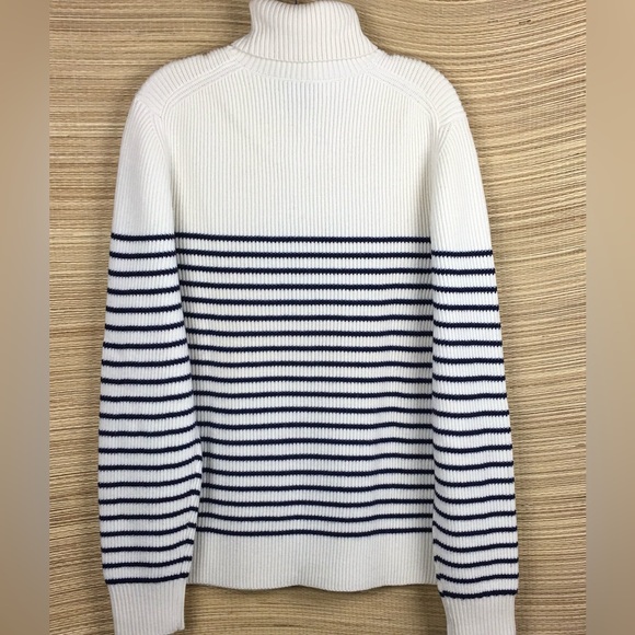 Bloomingdale’s Chunky Knit Striped Merino Wool Unisex Turtleneck Sweater Size L - Picture 4 of 9